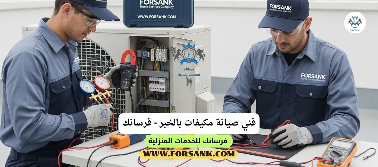 فني صيانة مكيفات بالخبر - استجابة سريعة وخدمة موثوقة فني محترف من فرسانك يقوم بتشخيص عطل في الوحدة الداخلية لمكيف بالخبر